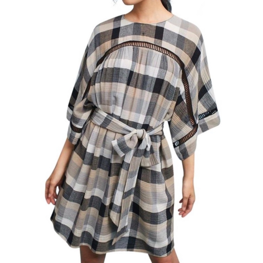 Maeve Anthropologie Plaid Tie Waist Dress Small Cottagecore
